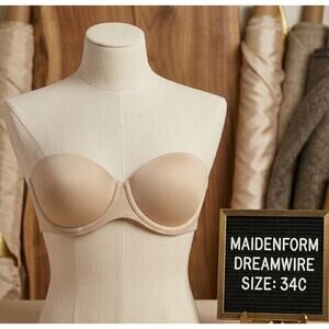 NEW MAIDENFORM DREAMWIRE STRAPLESS LIFT BRA STYLE # SN3002 Beige 34C Tan Nude